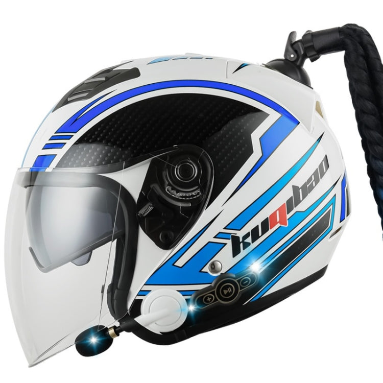 KUQIBAO Motorcycle Bluetooth Headset Double Lens Helmet With Braid, Size: L(White Phantom Fiber) - free shipping - PMC TechLife - Order now!
