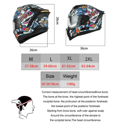 KUQIBAO Motorcycle Dual Lens Anti-Fog Helmet With LED Light, Size: L(White Wake Lion) - Helmets by KUQIBAO | Online Shopping South Africa | PMC Jewellery | Buy Now Pay Later Mobicred