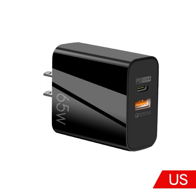 A502 65W USB-C/Type-C+USB Dual Port GaN Charger QC3.0 Laptop Universal Charger US Plug Black - USB Charger by PMC Jewellery | Online Shopping South Africa | PMC Jewellery | Buy Now Pay Later Mobicred