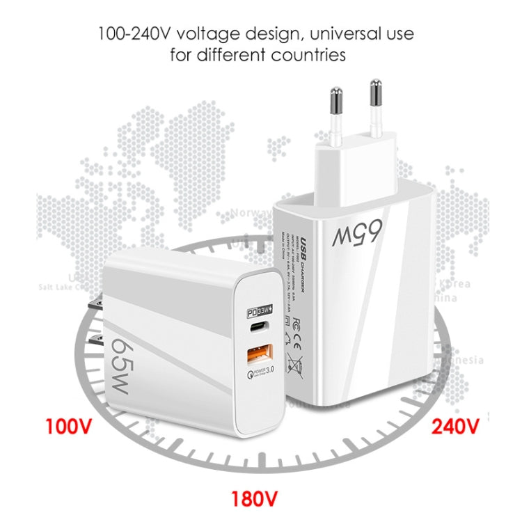 A502 65W USB-C/Type-C+USB Dual Port GaN Charger QC3.0 Laptop Universal Charger EU Plug Black - USB Charger by PMC Jewellery | Online Shopping South Africa | PMC Jewellery | Buy Now Pay Later Mobicred