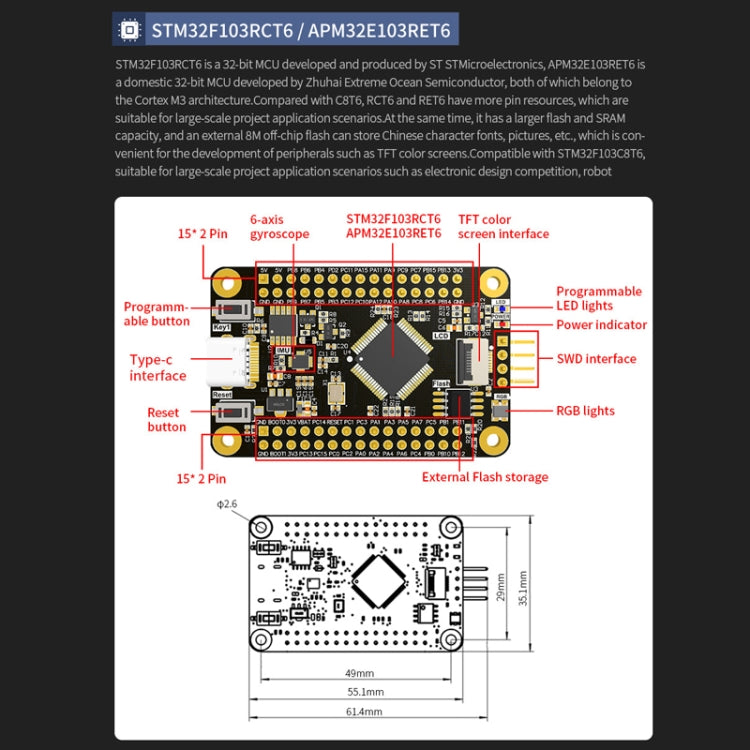 Yahboom MCU RCT6 Development Board STM32 Experimental Board ARM System Core Board, Specification: GD32F103C8T6 - Arduino Nucleo Accessories by Yahboom | Online Shopping South Africa | PMC Jewellery | Buy Now Pay Later Mobicred