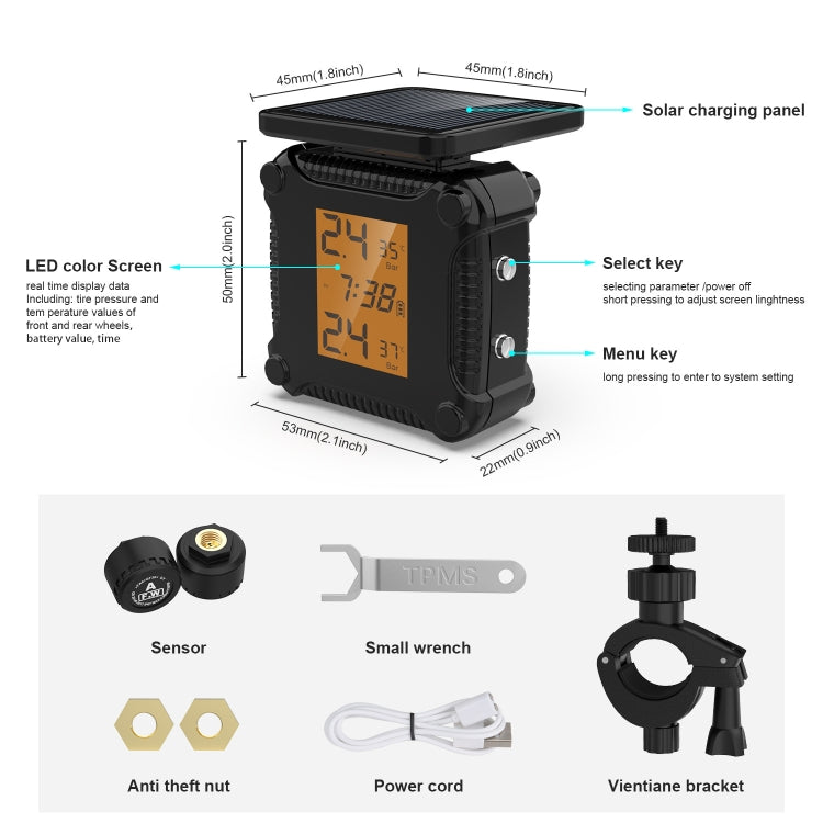 M8 Solar Motorcycle Tire Pressure Monitor Color Screen High Precision Sensor - Tire Pressure Gauges by PMC TechLife | Online Shopping South Africa | PMC TechLife | Buy Now Pay Later Mobicred