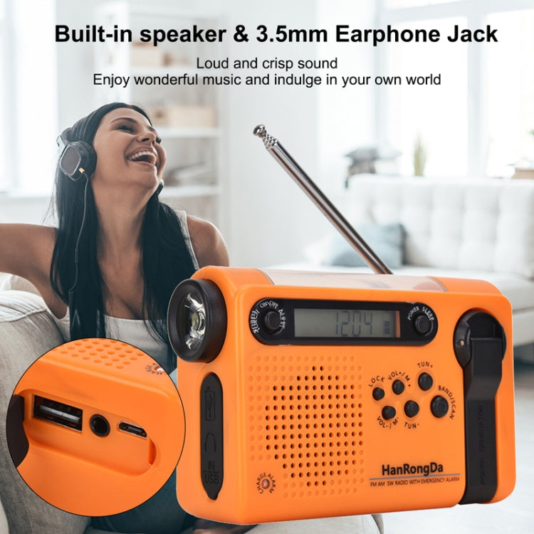 HanRongda HRD-900 LED Lighting Solar Hand Crank Power Generation NOAA Weather Warning Radio(Orange) - Radio Player by HanRongda | Online Shopping South Africa | PMC Jewellery | Buy Now Pay Later Mobicred