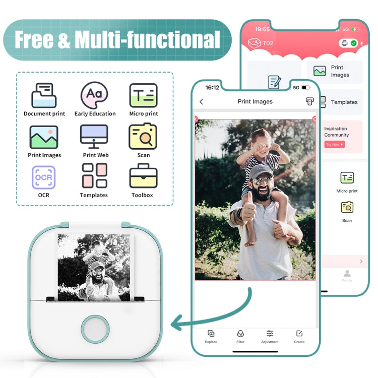 Phomemo T02 Gift Box Phone Bluetooth Mini Printer Photo Thermal Printer Family Student Wrong Question Printer(Green) - free shipping - PMC Jewellery - Order now!