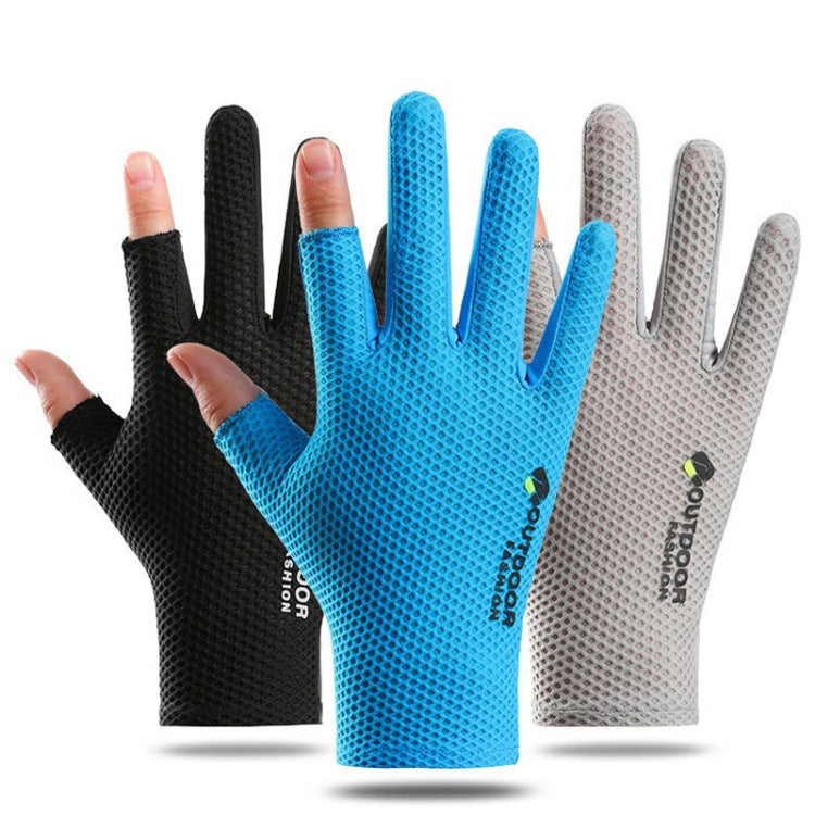 Cycling Thin Sunscreen UV Protection Mesh Breathable Ice Silk Two-finger Gloves(Black) - Cycling Gloves by PMC Jewellery | Online Shopping South Africa | PMC Jewellery