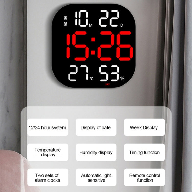 13-Inch LED Acrylic Electronic Clock Large-Screen Square Wall Clock With Timing Temperature Humidity(6632 White Red) - Wall Clock by PMC TechLife | Online Shopping South Africa | PMC TechLife