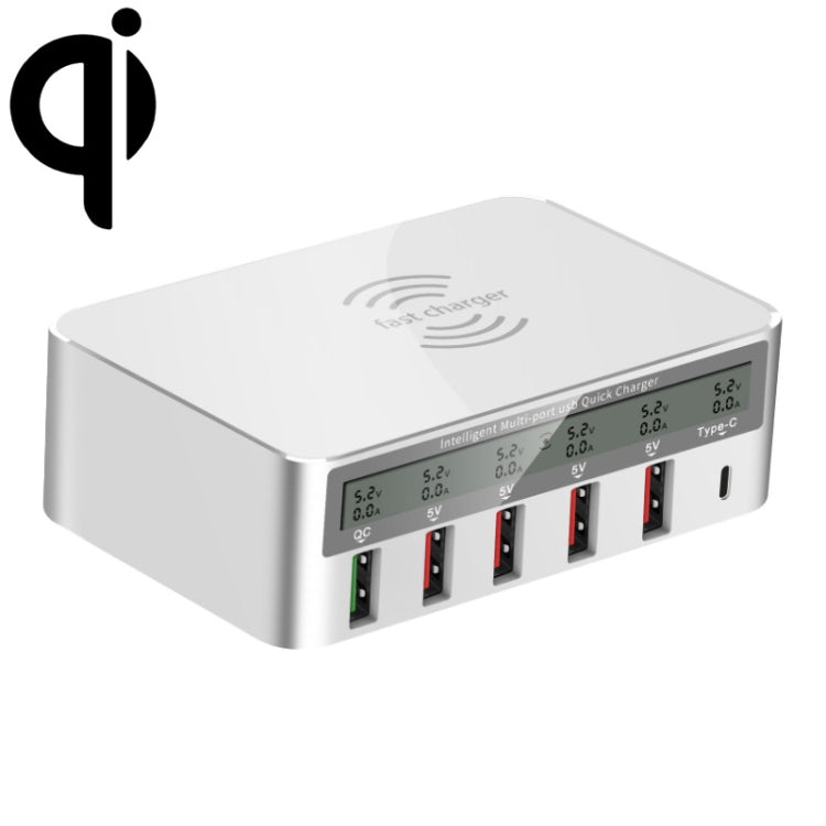 818F 5 USB Ports + Type-C Multifunctional Multi-Port Wireless Charger, Style: US Plug (White) - Multifunction Charger by PMC TechLife | Online Shopping South Africa | PMC TechLife | Buy Now Pay Later Mobicred