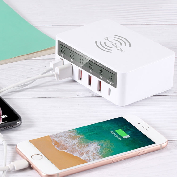 818F 5 USB Ports + Type-C Multifunctional Multi-Port Wireless Charger, Style: US Plug (White) - Multifunction Charger by PMC TechLife | Online Shopping South Africa | PMC TechLife | Buy Now Pay Later Mobicred