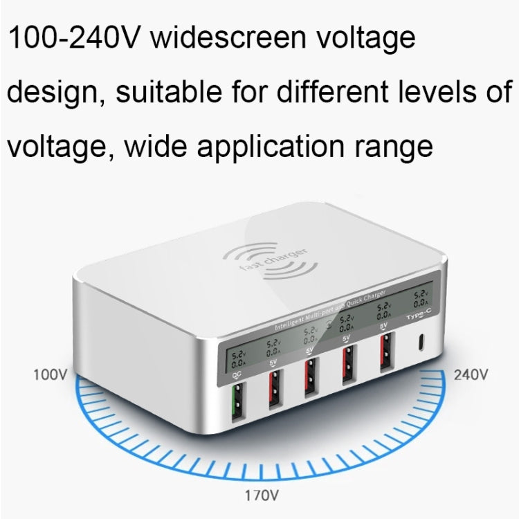 818F 5 USB Ports + Type-C Multifunctional Multi-Port Wireless Charger, Style: US Plug (White) - Multifunction Charger by PMC Jewellery | Online Shopping South Africa | PMC Jewellery | Buy Now Pay Later Mobicred