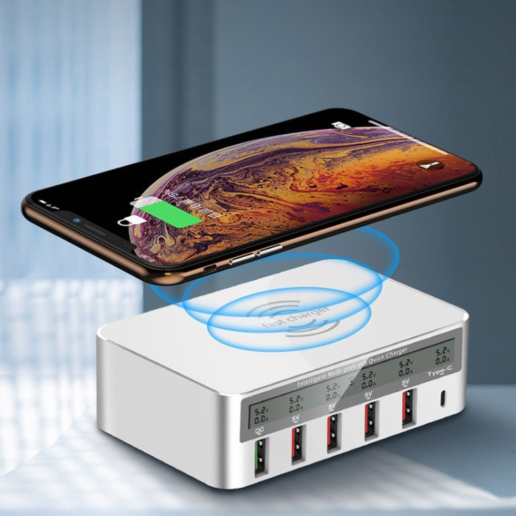 818F 5 USB Ports + Type-C Multifunctional Multi-Port Wireless Charger, Style: US Plug (White) - Multifunction Charger by PMC Jewellery | Online Shopping South Africa | PMC Jewellery | Buy Now Pay Later Mobicred