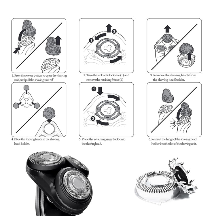 For Philips Electric Shaver S5000 Series SH50 Replacement Blade Head Integral Three Head(Silver) - Accessories by PMC TechLife | Online Shopping South Africa | PMC TechLife | Buy Now Pay Later Mobicred