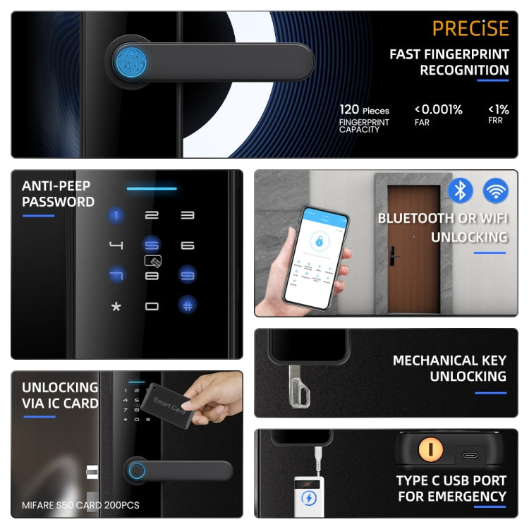 C91 Tuya Smart WiFi Password Fingerprint Electronic Door Lock(Bronze) - Door Lock by PMc TechLife | Online Shopping South Africa | PMc TechLife | Buy Now Pay Later Mobicred