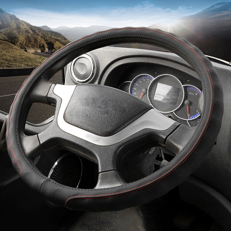 42cm Leather Truck Steering Wheel Cover(Black Red Line) - Steering Wheel Accessories by PMC TechLife | Online Shopping South Africa | PMC TechLife | Buy Now Pay Later Mobicred