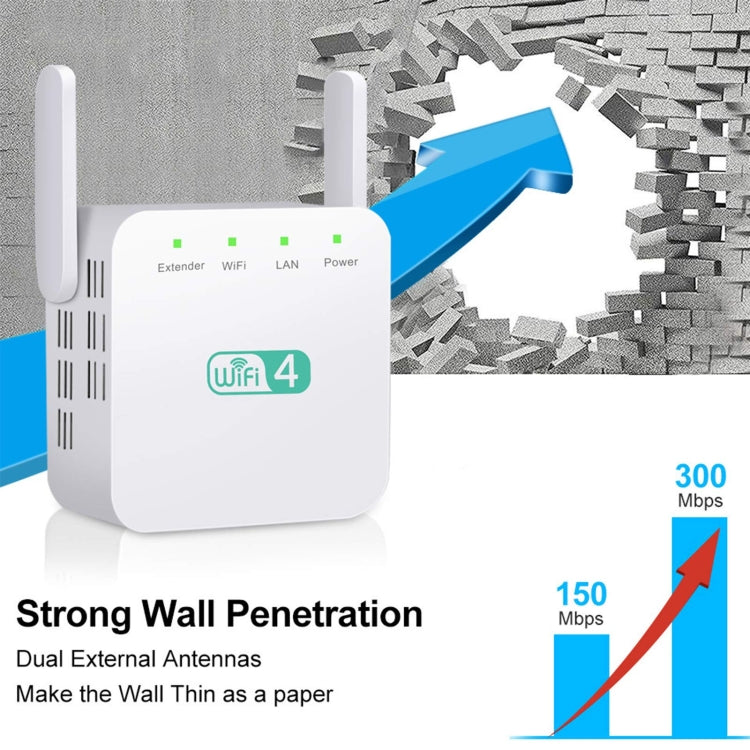 2.4G 300M Wi-Fi Amplifier Long Range WiFi Repeater Wireless Signal Booster UK Plug White - Broadband Amplifiers by PMC Jewellery | Online Shopping South Africa | PMC Jewellery | Buy Now Pay Later Mobicred