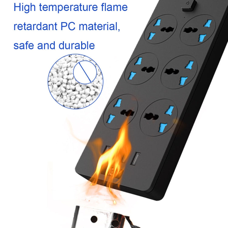 TB-T12 3000W 2m 4-USB Ports + 6-Jacks Multifunctional Flame-Retardant Socket With Switch(US Plug) - Extension Socket by PMC Jewellery | Online Shopping South Africa | PMC Jewellery | Buy Now Pay Later Mobicred