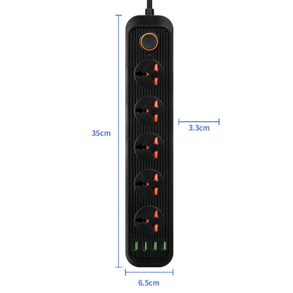 A03 2m 3000W 5 Plugs + 4-USB Ports Multifunctional Flame-retardant Socket with Switch(UK Plug) - Extension Socket by PMC Jewellery | Online Shopping South Africa | PMC Jewellery | Buy Now Pay Later Mobicred