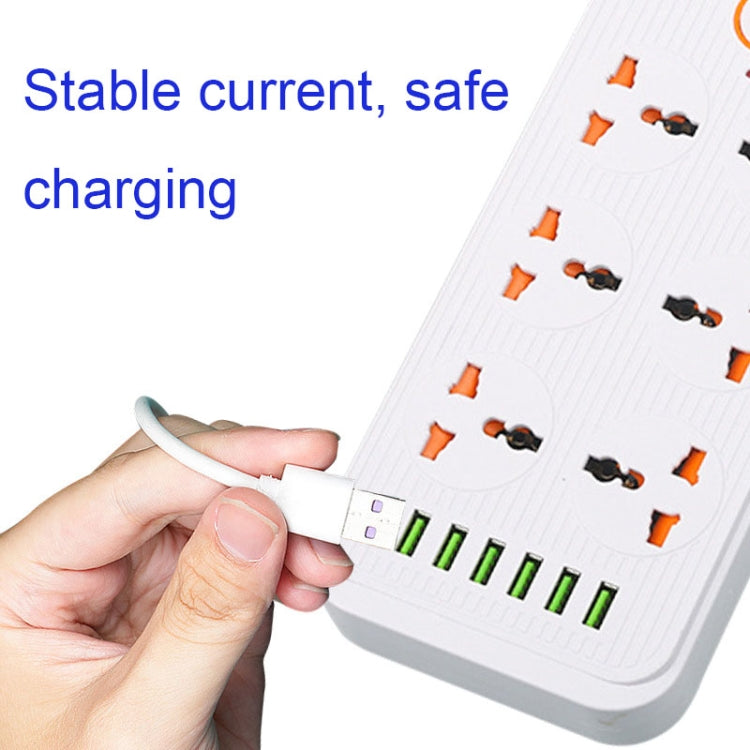 A07 2m 3000W 6 Plugs + 6-USB Ports Multifunctional Flame-retardant Socket with Switch(UK Plug) - Extension Socket by PMC TechLife | Online Shopping South Africa | PMC TechLife | Buy Now Pay Later Mobicred