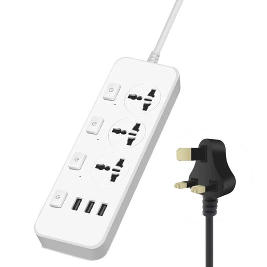 T14 2m 2500W 3 Plugs + 3-USB Ports Multifunctional Socket With Switch, Specification: UK Plug (White) - Extension Socket by PMC Jewellery | Online Shopping South Africa | PMC Jewellery | Buy Now Pay Later Mobicred