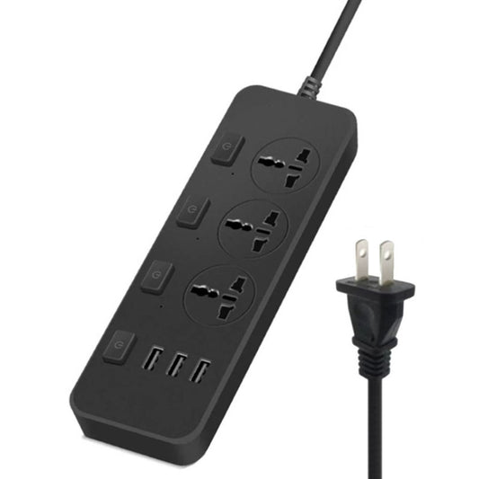 T14 2m 2500W 3 Plugs + 3-USB Ports Multifunctional Socket With Switch, Specification: US Plug (Black) - Extension Socket by PMC Jewellery | Online Shopping South Africa | PMC Jewellery | Buy Now Pay Later Mobicred