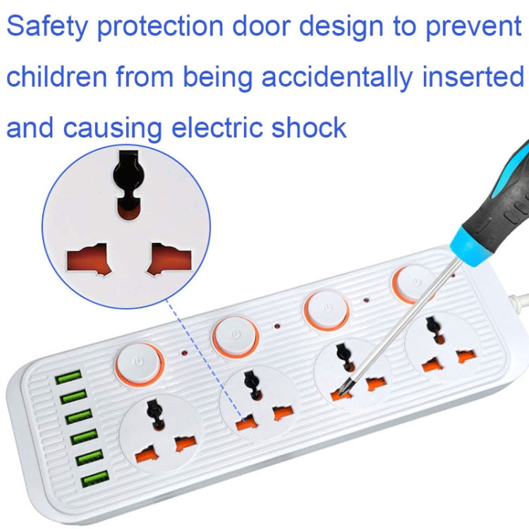 A05 2m 3000W 4 Plugs + 6-USB Ports Multifunctional Flame-Retardant Socket With Switch(US Plug) - Extension Socket by PMC TechLife | Online Shopping South Africa | PMC TechLife | Buy Now Pay Later Mobicred