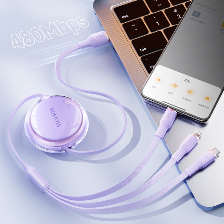 ROMOSS CB258L 6A 3-In-1 Telescopic Data Charging Cable USB-A To Type-C & 8 Pin & Micro Wire 1.1m (Purple) - Multifunction Cable by ROMOSS | Online Shopping South Africa | PMC Jewellery | Buy Now Pay Later Mobicred