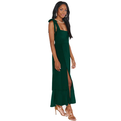 Women Elegant Slit Dress Commuting Sleeveless Knot Suspender Dress, Size: L(Dark Green) - Dress by PMC Jewellery | Online Shopping South Africa | PMC Jewellery