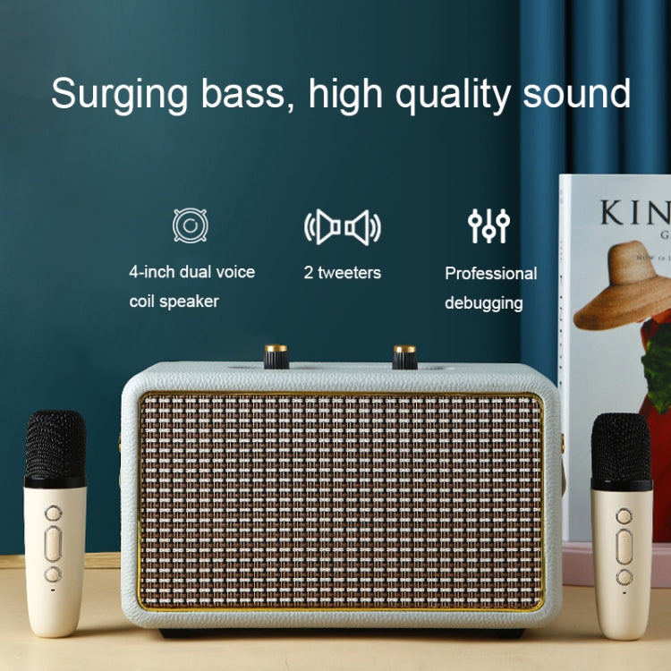 Leather Texture Portable Wooden Home Karaoke Bluetooth Speaker, Color: Gray - Desktop Speaker by PMC Jewellery | Online Shopping South Africa | PMC Jewellery | Buy Now Pay Later Mobicred