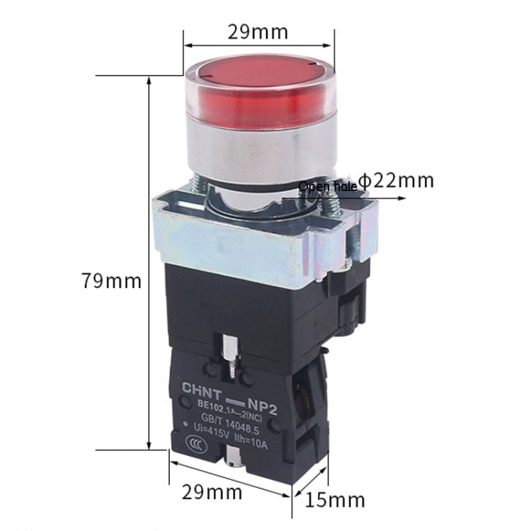 CHINT NP2-BW3461/220V 1 NO Pushbutton Switches With LED Light Silver Alloy Contact Push Button - Car Switches by CHINT | Online Shopping South Africa | PMC Jewellery | Buy Now Pay Later Mobicred