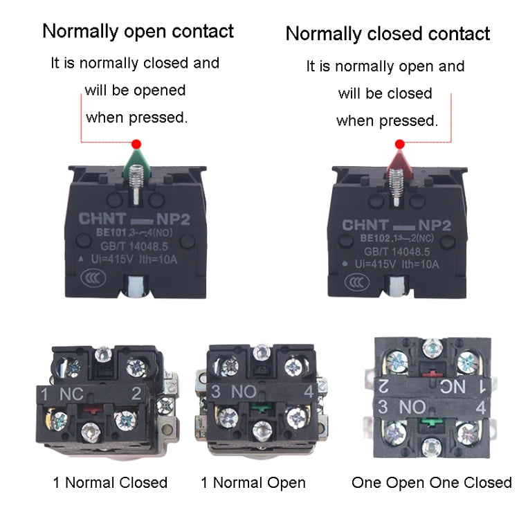CHINT NP2-BW3361/220V 1 NO Pushbutton Switches With LED Light Silver Alloy Contact Push Button (Green) - Car Switches by PMC TechLife | Online Shopping South Africa | PMC TechLife | Buy Now Pay Later Mobicred