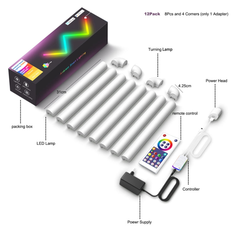 8pcs+4 Corners Bluetooth 12V RGBIC Splicing Wall Light Intelligent Remote Control Indoor Decorative Ambient Lights(UK Plug) - Novelty Lighting by PMC TechLife | Online Shopping South Africa | PMC TechLife | Buy Now Pay Later Mobicred