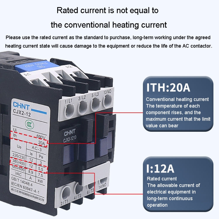 CHNT CJX2-1201 12A 220V Silver Alloy Contacts Multi-Purpose Single-Phase AC Contactor - Relays by CHNT | Online Shopping South Africa | PMC TechLife | Buy Now Pay Later Mobicred