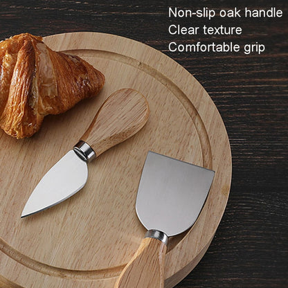 4pcs /Set Round Oak Box Cheese Knife Spatula Stainless Steel Cheese Tools Cutlery, Color: Gold - Baking Pastry Tools by PMC Jewellery | Online Shopping South Africa | PMC Jewellery