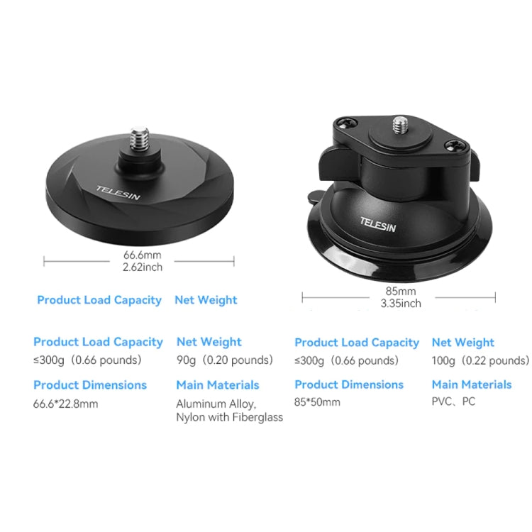 TELESIN Magnetic Base With 1/4 Inch Interface for DJI Pocket 3 / Insta360 Camera & Smart Phones Without Suction Cup Base - Mount & Holder by TELESIN | Online Shopping South Africa | PMC Jewellery | Buy Now Pay Later Mobicred