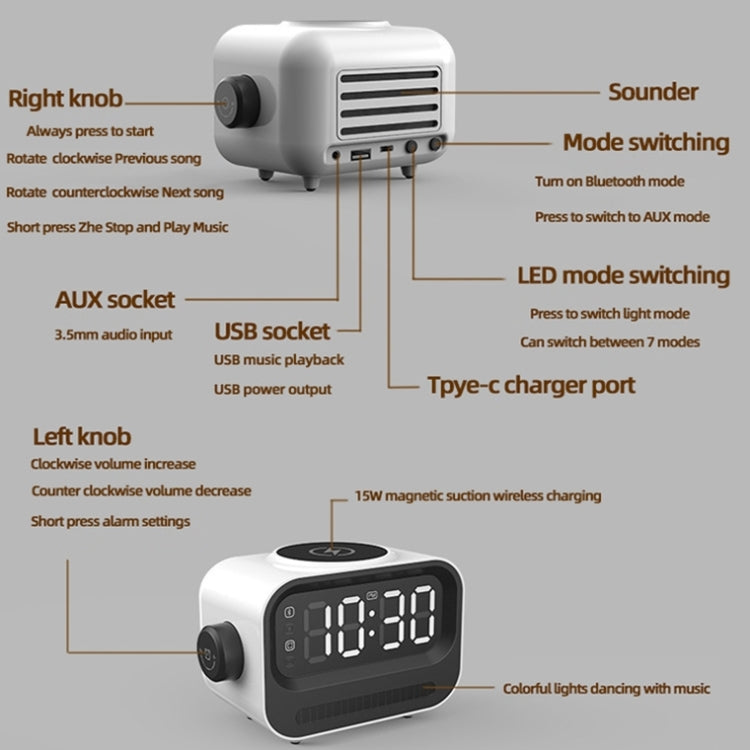 15W 3-In-1 Ambient Light Digital Display Clock Bluetooth Speaker Magnetic Wireless Charger(White) - Desktop Speaker by PMC Jewellery | Online Shopping South Africa | PMC Jewellery | Buy Now Pay Later Mobicred