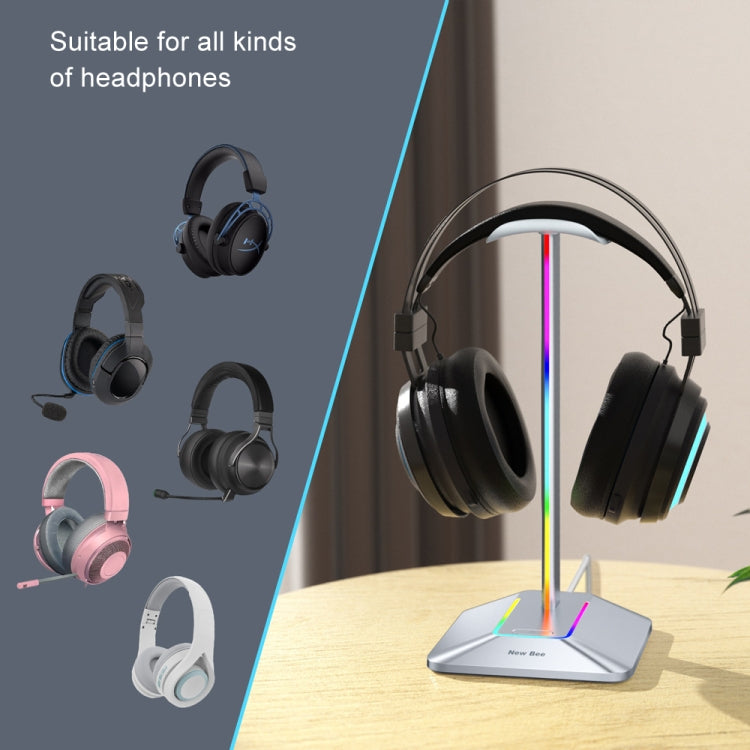 New Bee Dual Output Colorful Headset Display Rack HUB Expansion Headphone Holder, Color: Z8 Silver - Headset Stand by PMC Jewellery | Online Shopping South Africa | PMC Jewellery | Buy Now Pay Later Mobicred