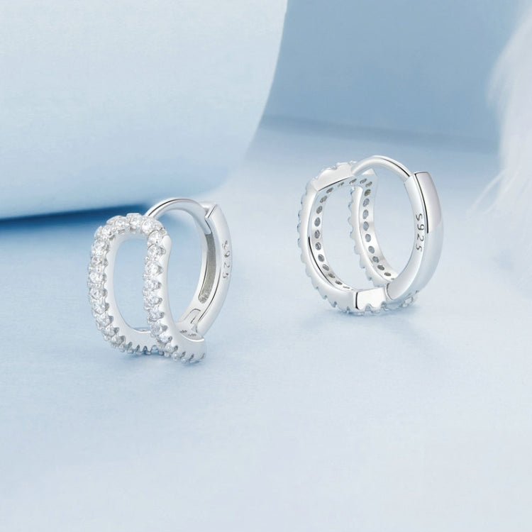 S925 Sterling Silver Plated White Gold Fine Flash Double Layer Earrings(BSE994) - Stud Earrings & Earrings by PMC Jewellery | Online Shopping South Africa | PMC Jewellery