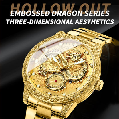 BINBOND B3030 Embossed Dragon Luminous Waterproof Quartz Watch, Color: Full-gold White - Metal Strap Watches by BINBOND | Online Shopping South Africa | PMC Jewellery | Buy Now Pay Later Mobicred