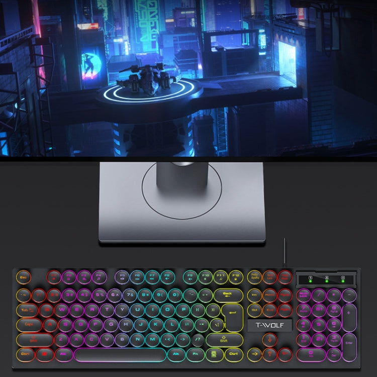 T-WOLF T80 104-Keys RGB Illuminated Office Game Wired Punk Retro Keyboard, Color: White - Wired Keyboard by T-WOLF | Online Shopping South Africa | PMC Jewellery | Buy Now Pay Later Mobicred