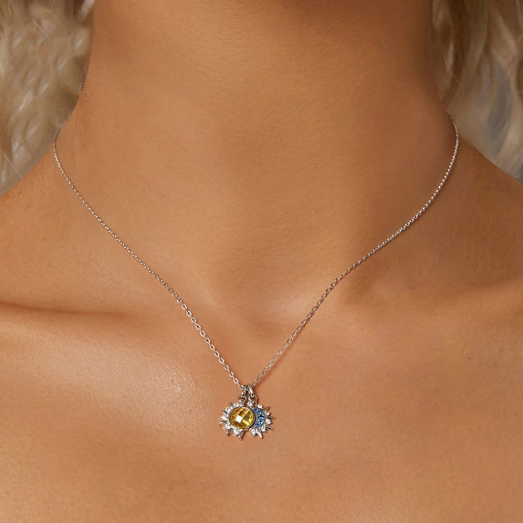 S925 Sterling Silver Platinum Plated Sun Moon and Stars Necklace(BSN381) - Necklaces & Pendants by PMC Jewellery | Online Shopping South Africa | PMC Jewellery