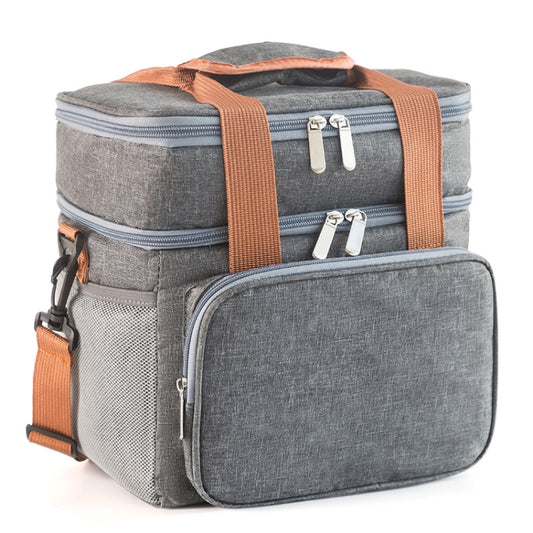 Double Layer Insulated Lunch Bag Large Capacity Food Cooler Bag with Shoulder Strap(Grey) - Lunch Bags by PMC Jewellery | Online Shopping South Africa | PMC Jewellery