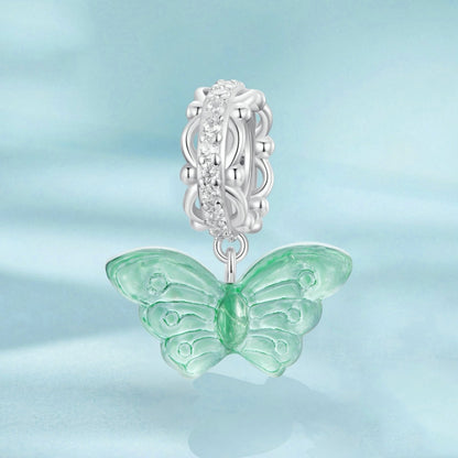 S925 Sterling Silver Platinum Plated Zircon Butterfly Glass DIY Pendant(SCC2712) - Jewelry Accessories by PMC Jewellery | Online Shopping South Africa | PMC Jewellery