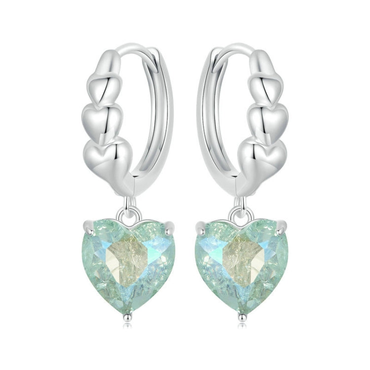 S925 Sterling Silver Blue Green Ice Zirconium Heart Shaped Women Earrings(SCE1706) - Stud Earrings & Earrings by PMC Jewellery | Online Shopping South Africa | PMC Jewellery