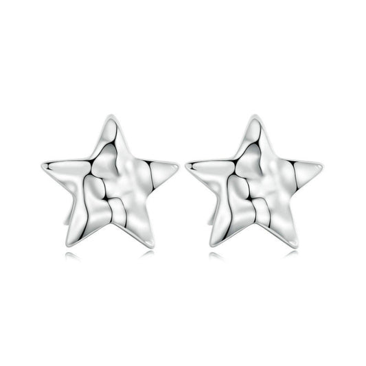 S925 Sterling Silver Pleated Texture Five-pointed Star Women Earrings(BSE965) - Stud Earrings & Earrings by PMC Jewellery | Online Shopping South Africa | PMC Jewellery