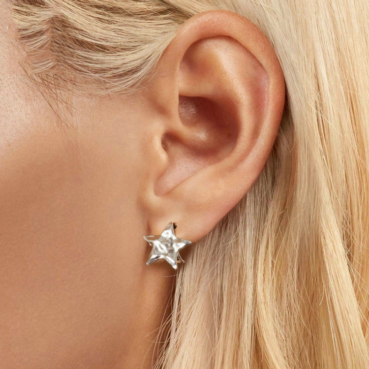 S925 Sterling Silver Pleated Texture Five-pointed Star Women Earrings(BSE965) - Stud Earrings & Earrings by PMC Jewellery | Online Shopping South Africa | PMC Jewellery