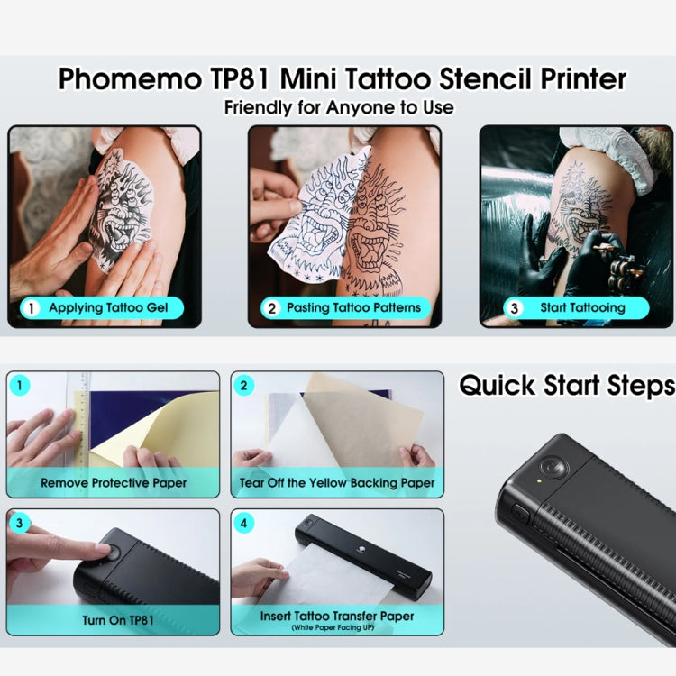 Phomemo TP81 A4 Wireless Thermal Printer Tattoo Template Printer(Black) - Printer by Phomemo | Online Shopping South Africa | PMC Jewellery | Buy Now Pay Later Mobicred