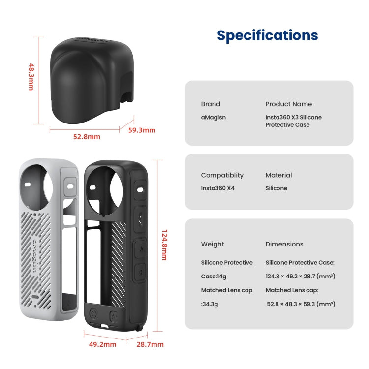 For Insta360 X4 AMagisn Silicone Protective Cover Body Case Gray - free shipping - PMC TechLife - Order now!