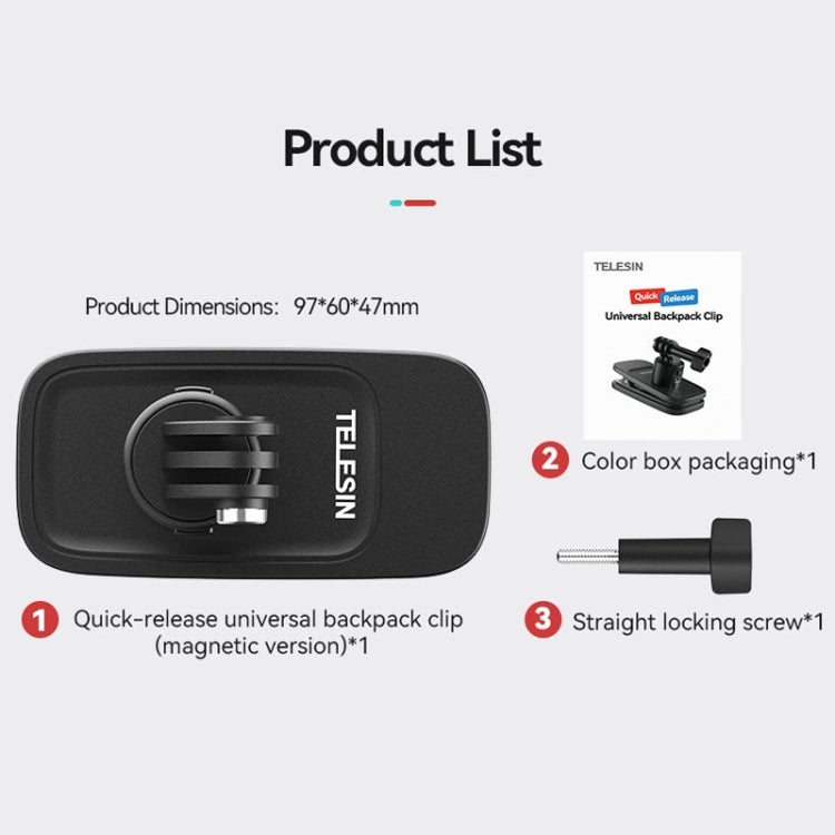 TELESIN Quick Release Universal Backpack Clip Magnetic Backpack Mounting Bracket - Backpack Clip by TELESIN | Online Shopping South Africa | PMC TechLife