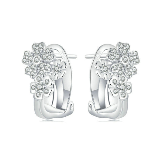 S925 Sterling Silver Platinum Plated Zircon Flower Earrings(BSE975) - Stud Earrings & Earrings by PMC Jewellery | Online Shopping South Africa | PMC Jewellery | Buy Now Pay Later Mobicred