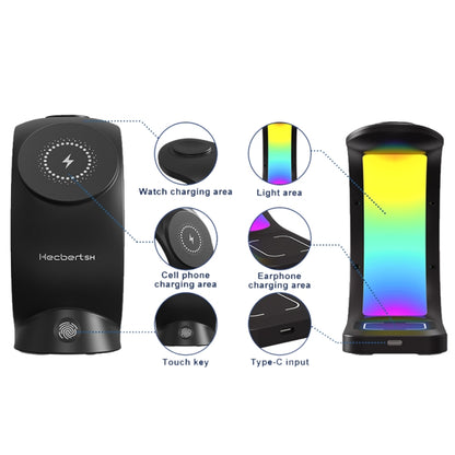 T17 3-in-1 RGB Atmosphere Light MagSafe Phone Watch Earphone Wireless Charger, Color: Black with EU Plug - Wireless Charger by PMC Jewellery | Online Shopping South Africa | PMC Jewellery | Buy Now Pay Later Mobicred