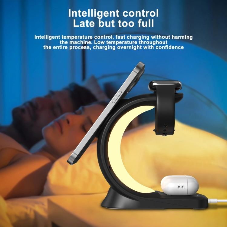 T17 3-in-1 RGB Atmosphere Light MagSafe Phone Watch Earphone Wireless Charger, Color: Black with EU Plug - Wireless Charger by PMC Jewellery | Online Shopping South Africa | PMC Jewellery | Buy Now Pay Later Mobicred